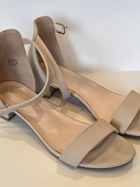 Girl's Nude Ankle-Strap Low Block 1.2" Heel Sandals